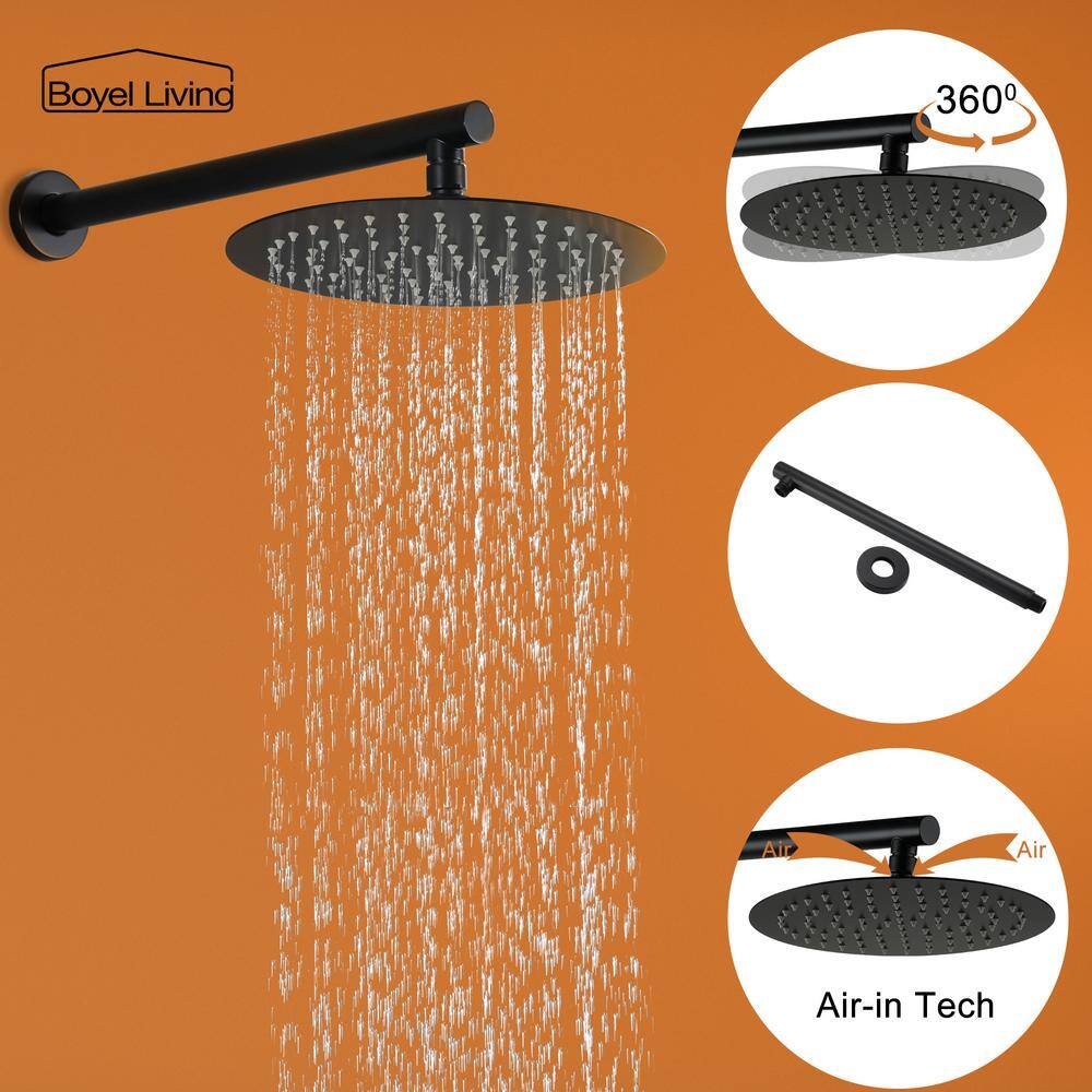 Boyel Living 5-Spray Patterns with 3.2 GPM 10 in. Wall Mount Dual Shower Heads with Rough-In Valve Body and Trim in Matte Black SMD-88040B-10