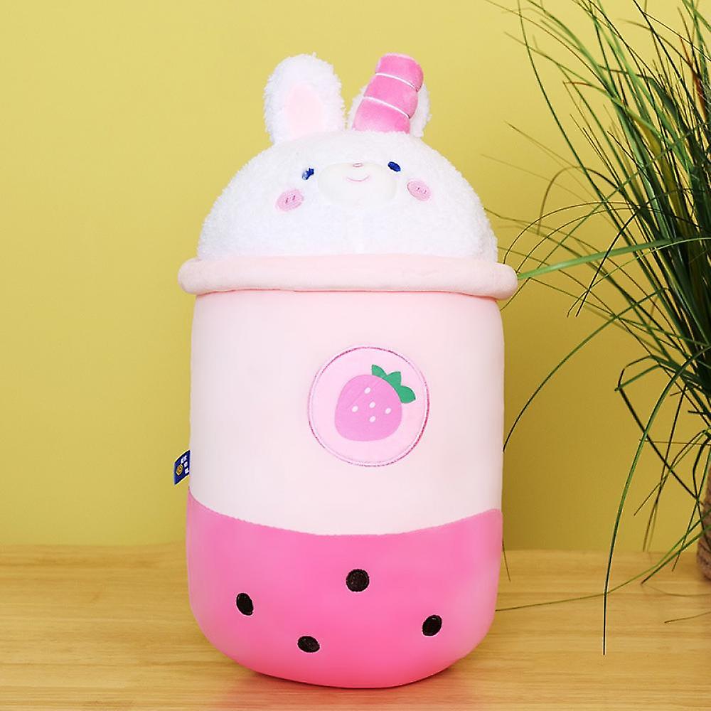 Cute Fruit Boba Tea Plushies Toy Rabit Ear Pink 30cm Tall Stuffed Bubble Tea Plushie Cartoon Soft Tea Pillow For Child Girl Women