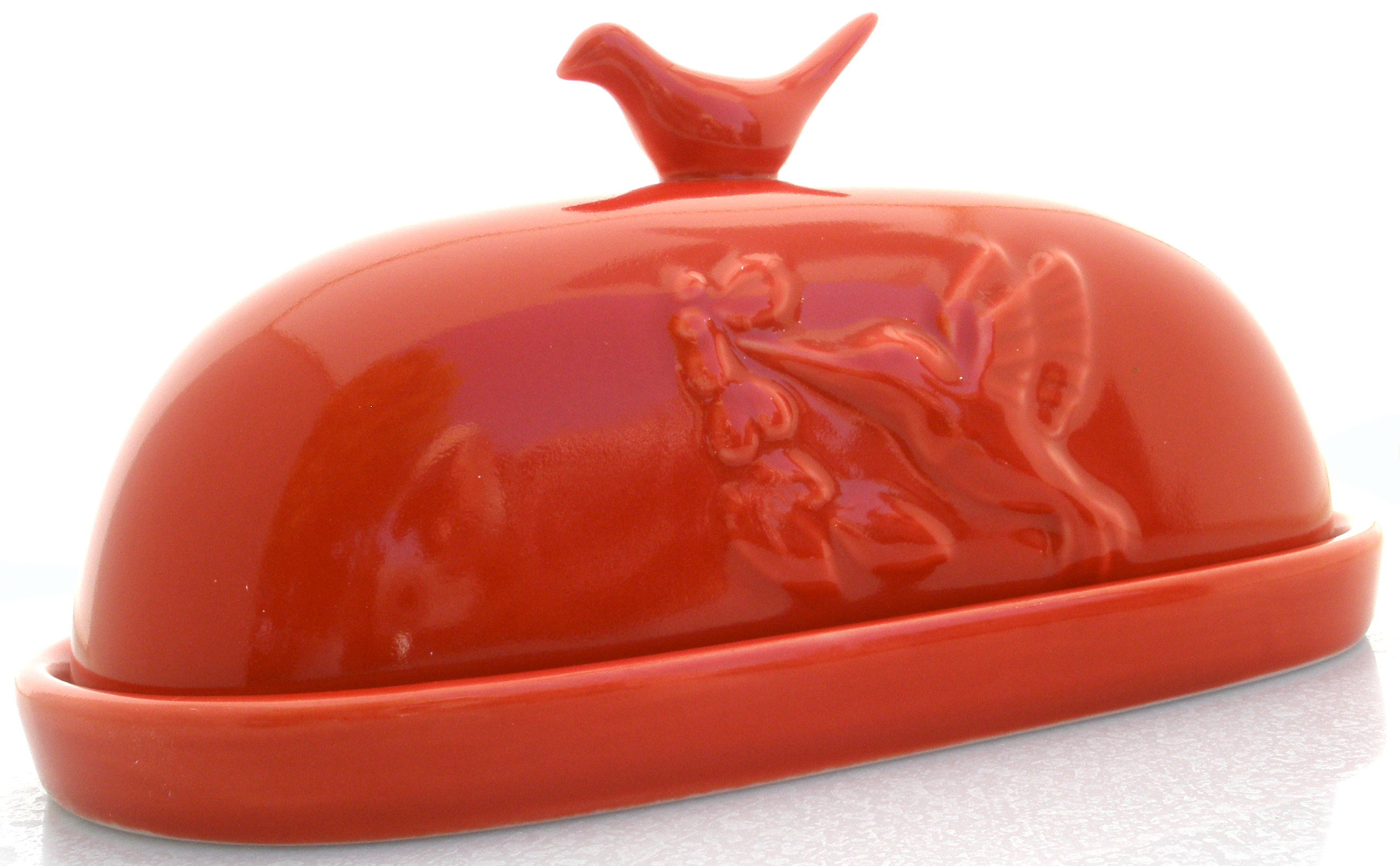 JBK Pottery Hummingbird Butter Dish - Red