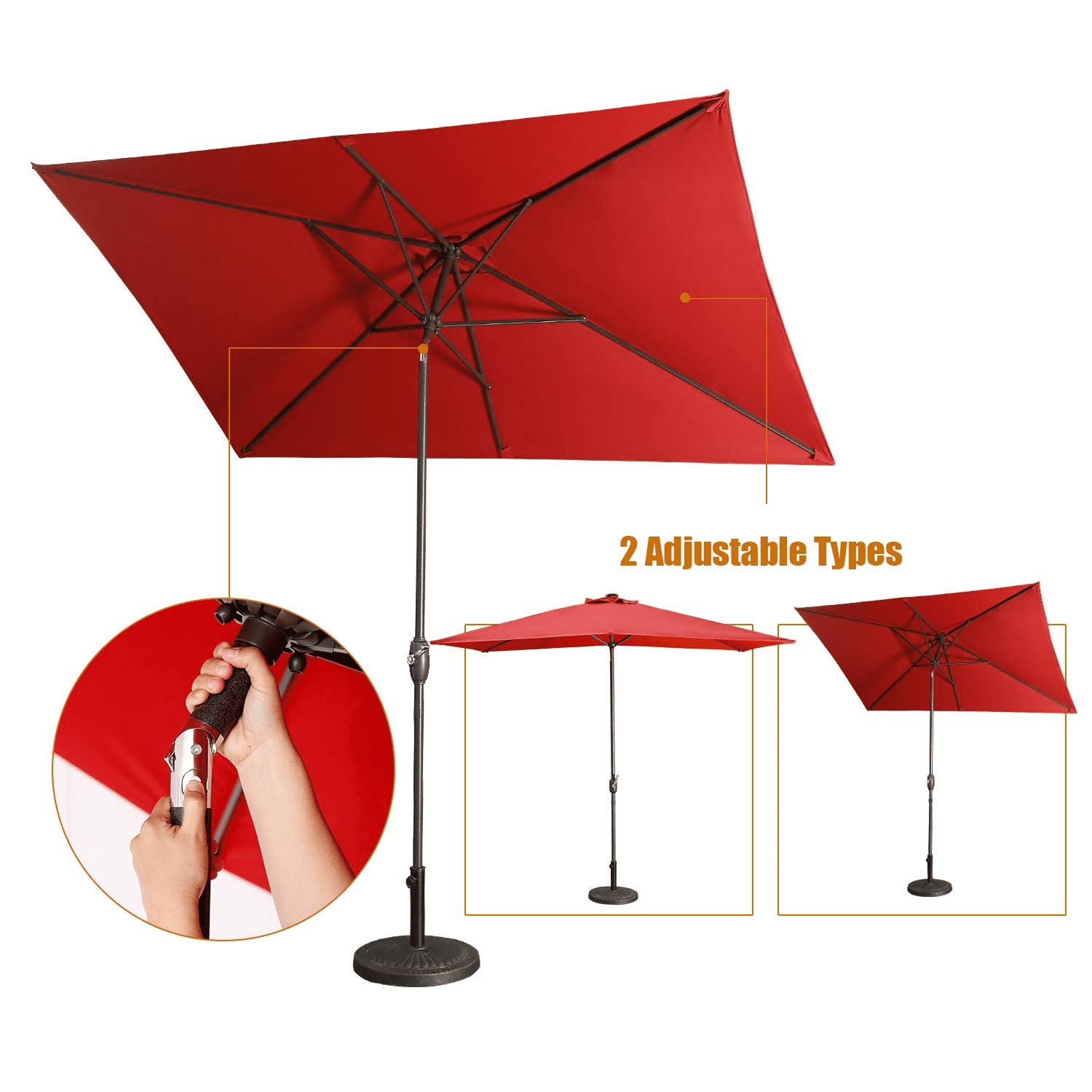 Cozyhom 10 x 6.5 ft Rectangular Patio Umbrella Outdoor Market Table Umbrella with Tilt and Crank 6 Sturdy Ribs for Deck Lawn Pool, Red