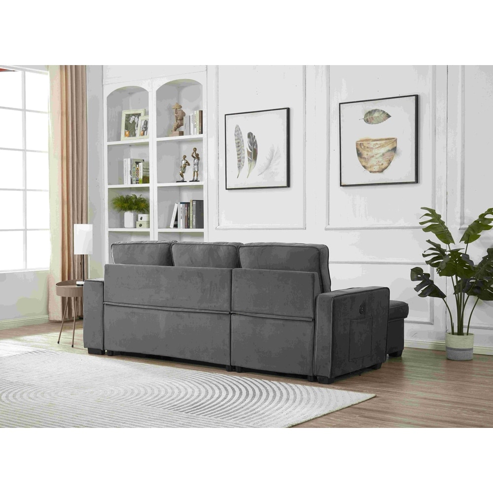 Velvet Sectional Sofa Reversible Chaise with Pull out Sleeper