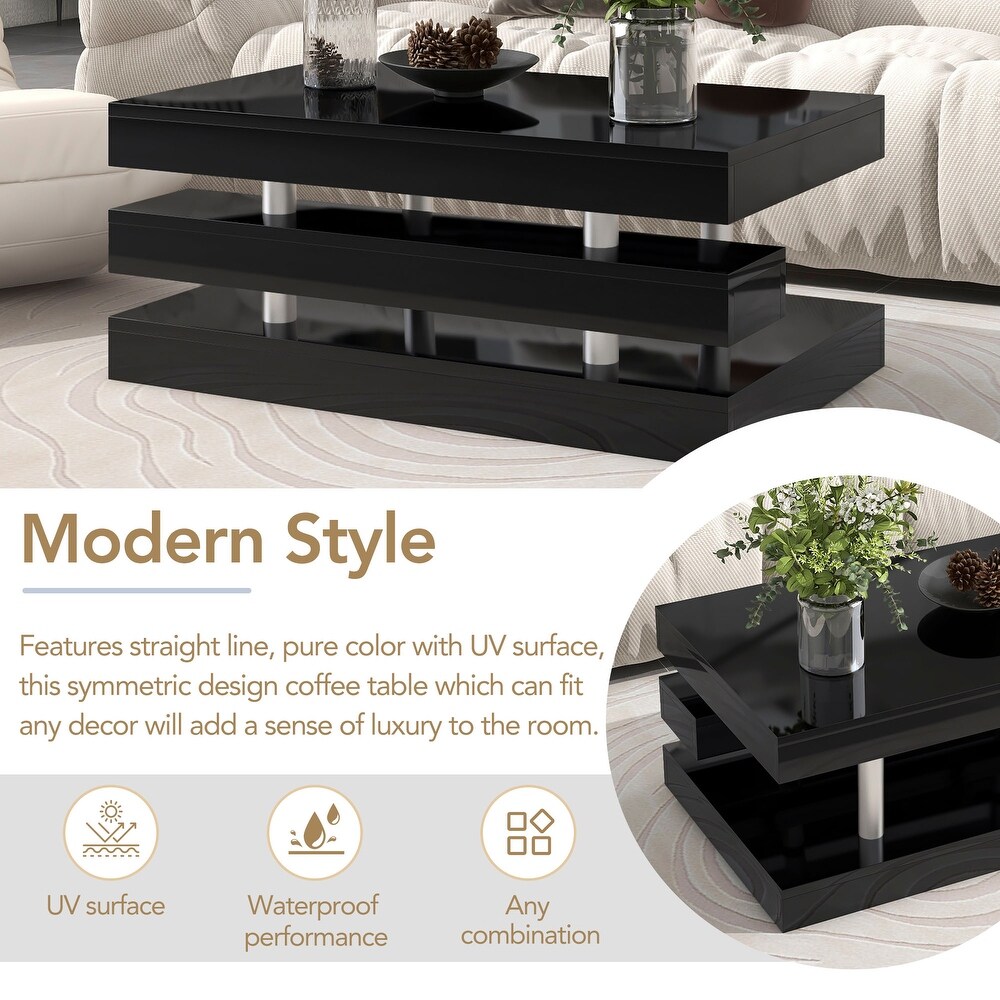 Modern 2 Tier High gloss Storage Coffee Table for Living Room