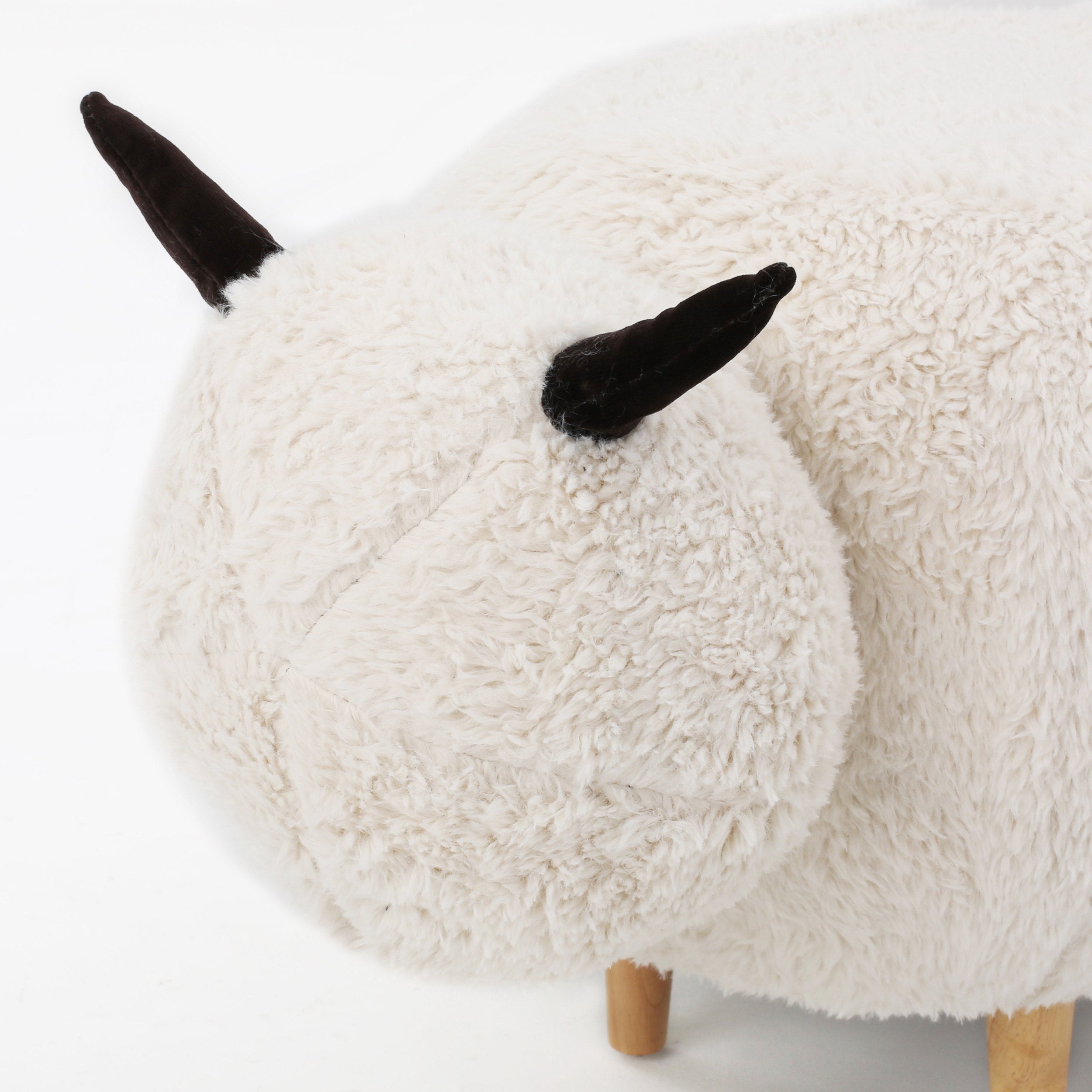 Pearcy Modern White Faux Fur Sheep Ottoman with Tapered Wood Legs