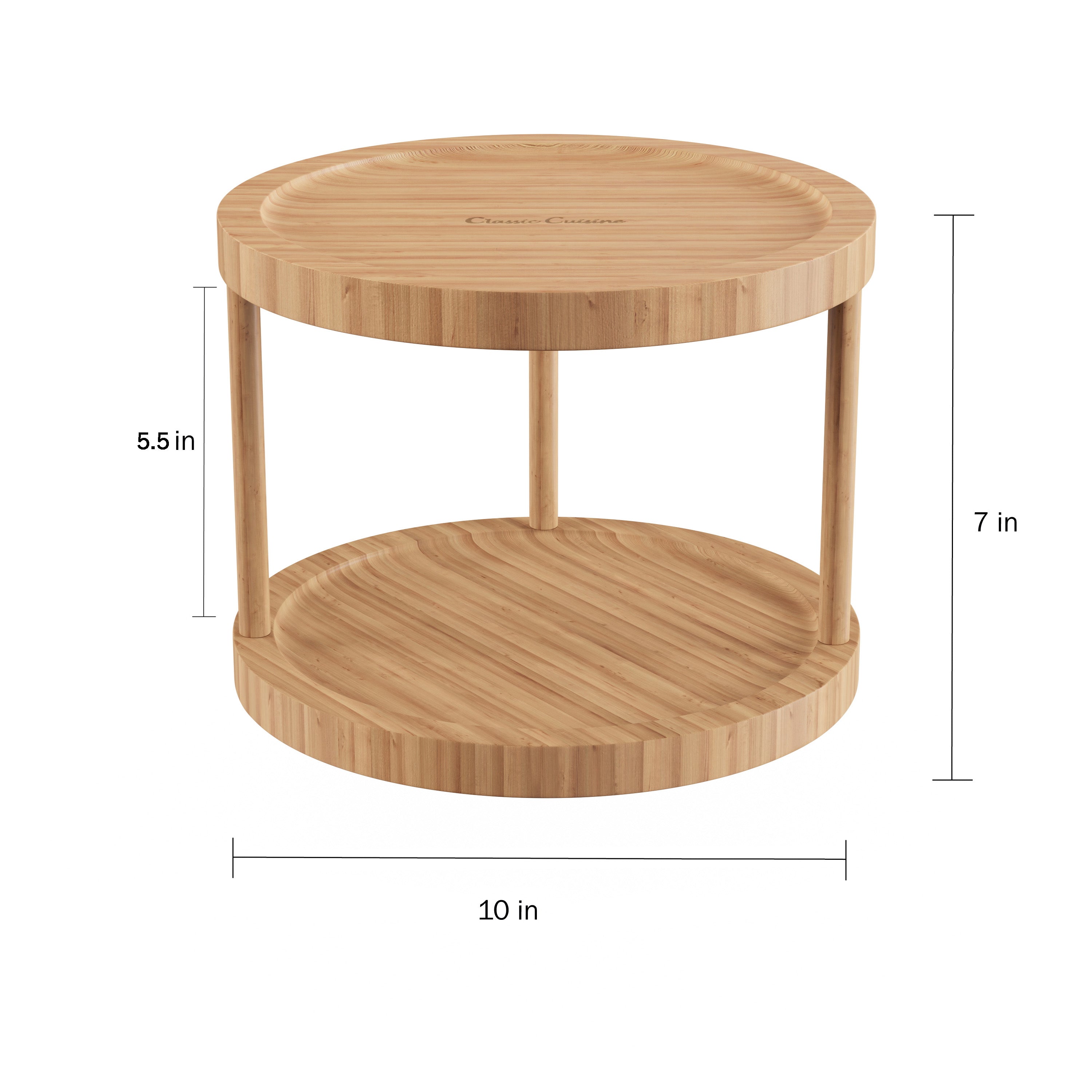 Lazy Susan – All-Natural Bamboo Round Two Tier Turntable Kitchen， Pantry and Vanity Organizer and Display with 10 Inch Diameter by Classic Cuisine