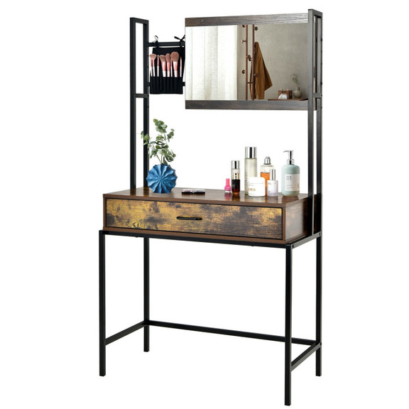 Costway 90627358 Industrial Vanity Table with 3 He...