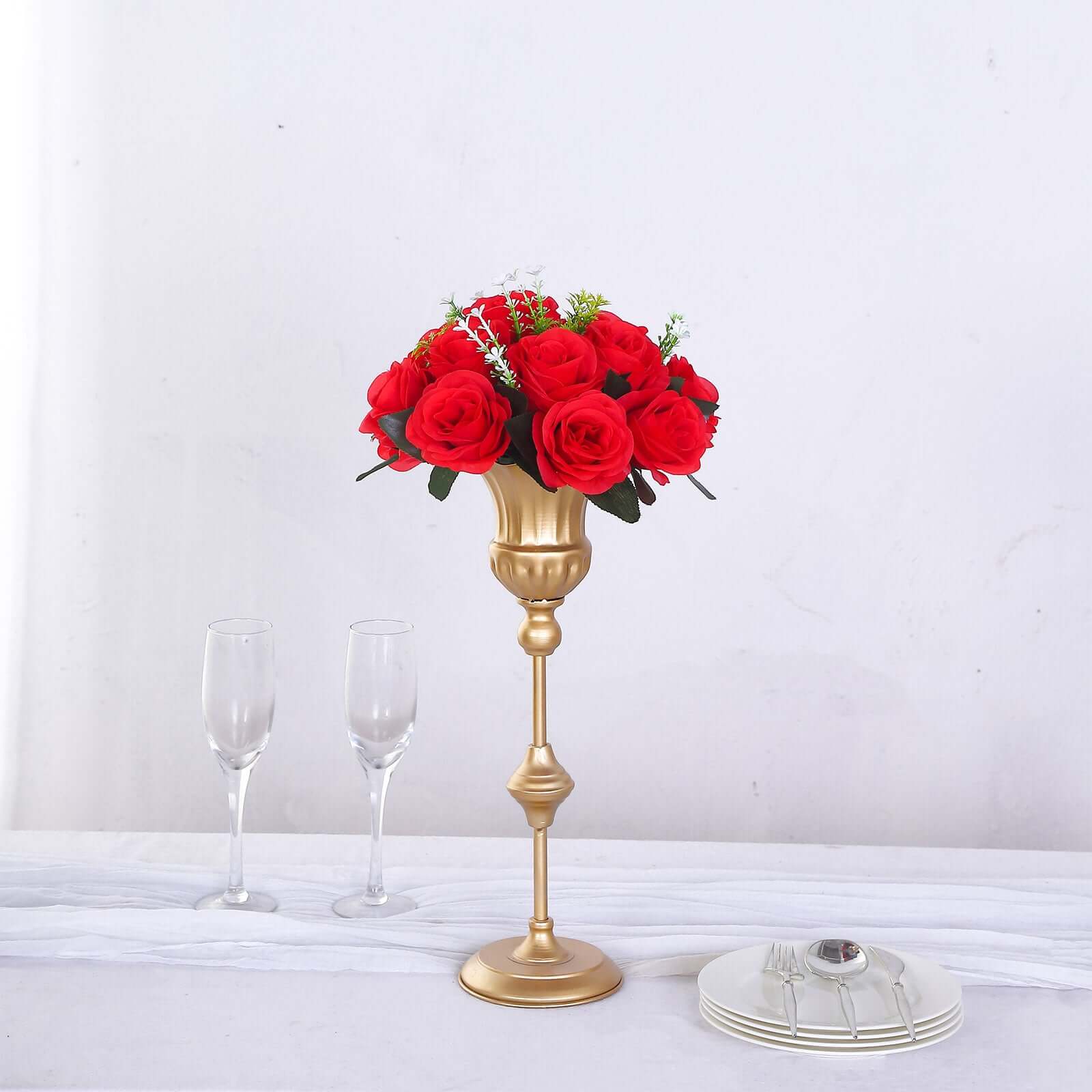 2 Pack Red Artificial Flower Ball Bouquets For Centerpieces, 15-Head Silk Rose Kissing Balls 10