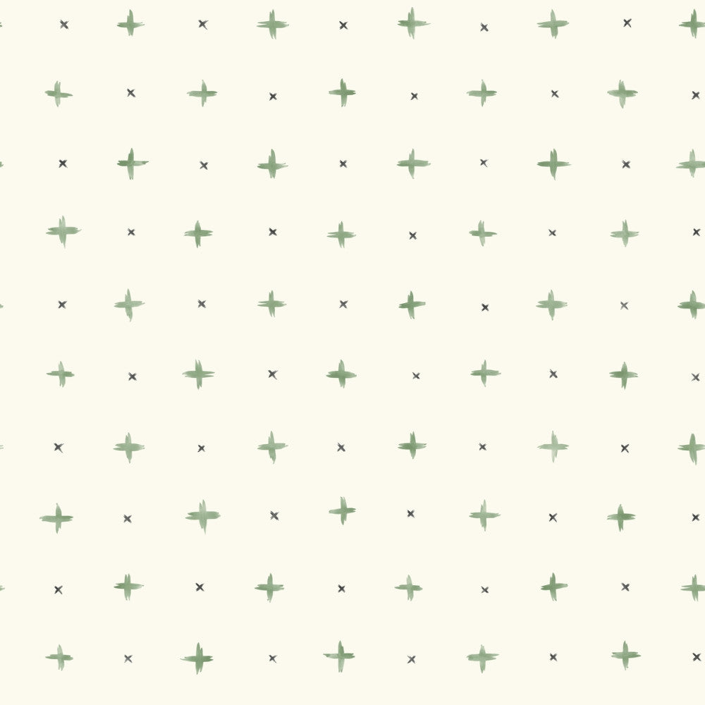 Sample Cross Stitch Wallpaper in Green from the Magnolia Home Vol. 3 Collection