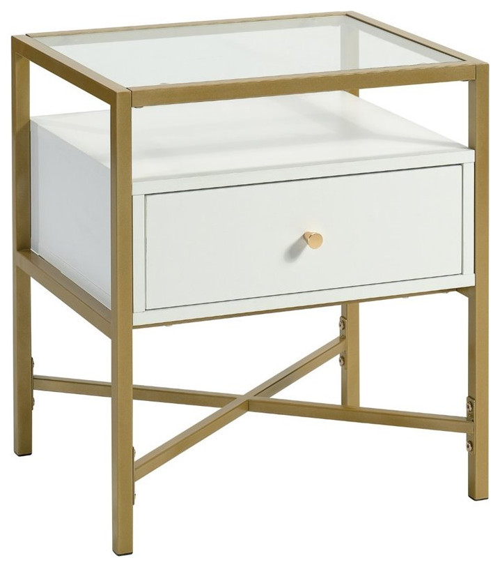 Sauder Harper Heights 1 Drawer Glass Top End Table in White and Gold   Contemporary   Side Tables And End Tables   by Homesquare  Houzz