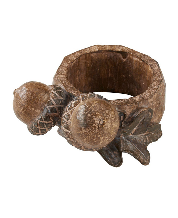 Saro Lifestyle Rustic Napkin Ring with Acorn Design Set of 4