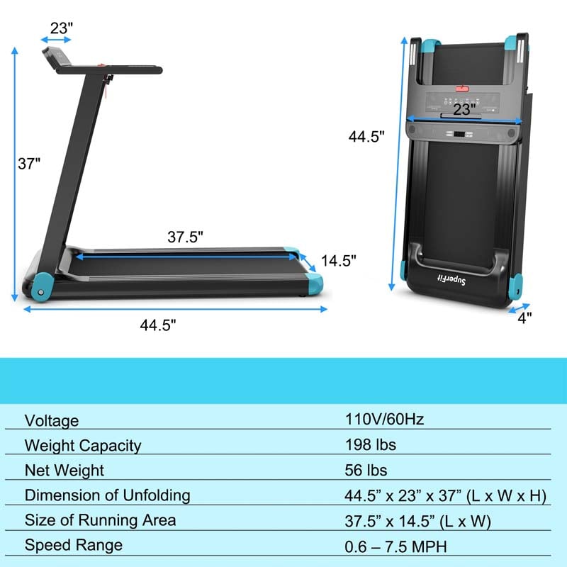 2.25HP Electric Folding Treadmill Smart APP Control Walking Running Machine with HD LED Display & Device Holder