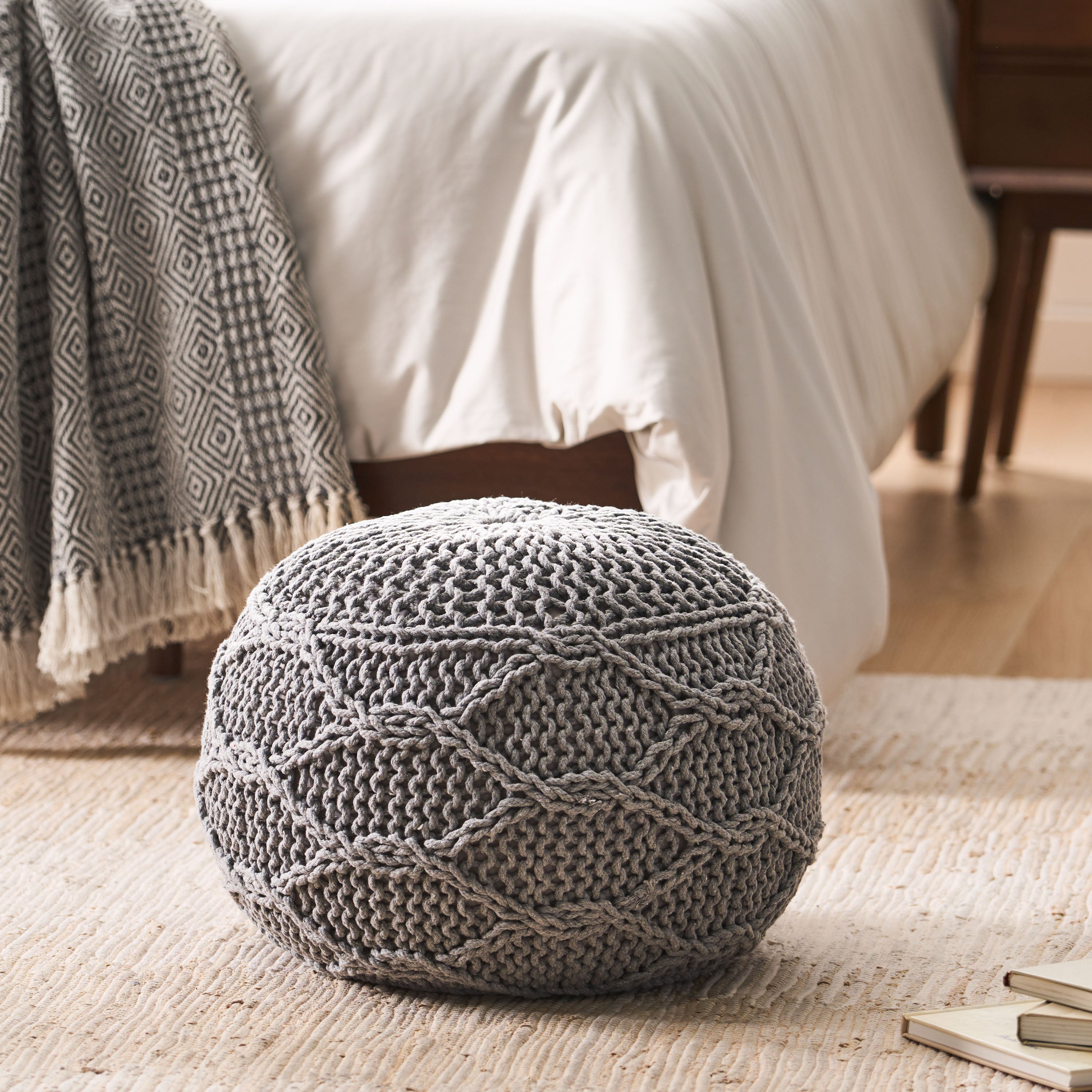 Woodbine Modern Knitted Cotton Round Pouf