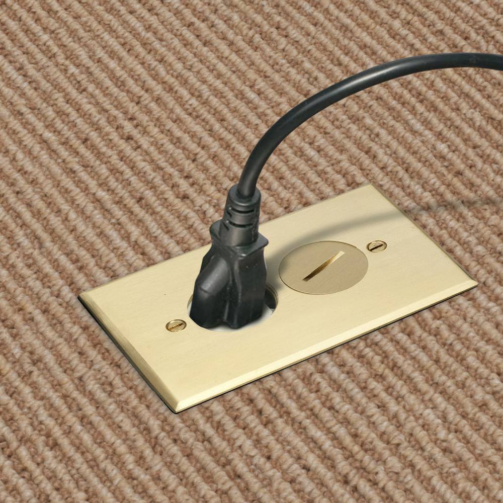 NEWHOUSE ELECTRIC Floor Box Kit with Screw Caps Electrical Box for Wood Sub-Flooring with 15A TR Duplex Receptacle Brass 9800BR