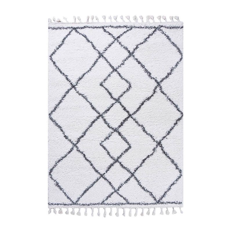 SUPERIOR Boho Geometric Diamonds Plush Shag Area Rug with Tassels