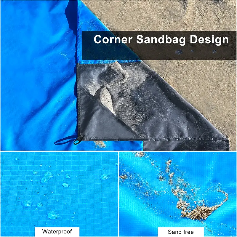 Traveling 3 5 Adults 200*210CM Extra Large Compact Lightweight Waterproof Beach Blanket with 4 Stakes