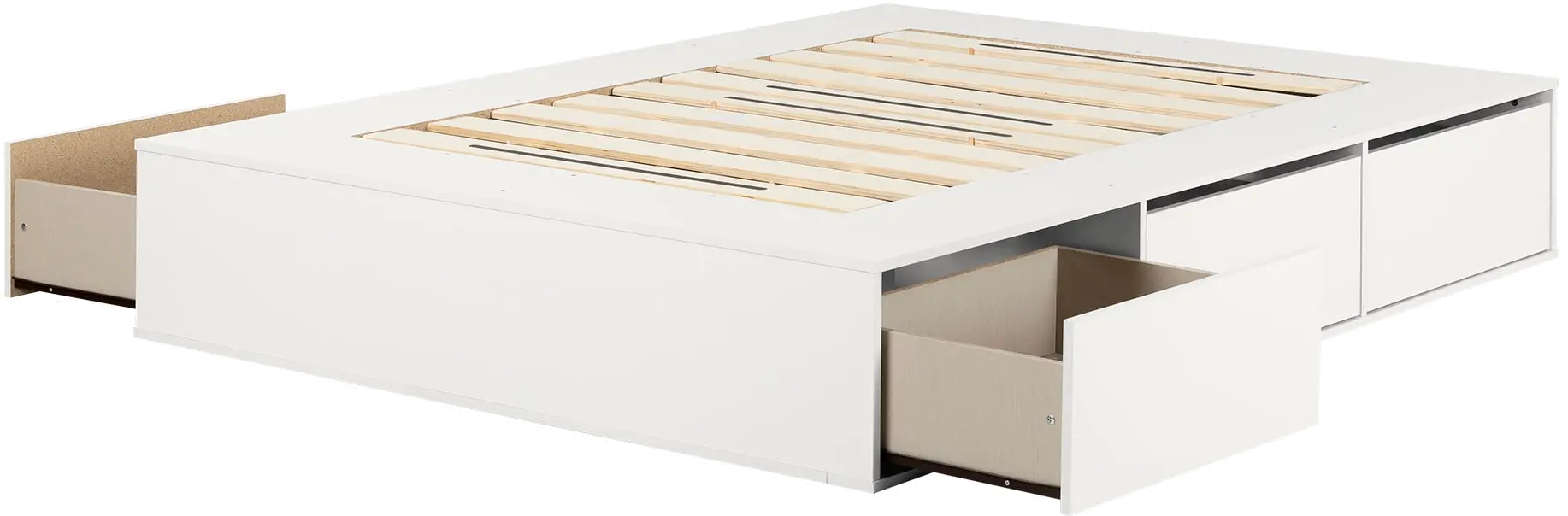 Fusion White Queen Platform Bed with Six Drawers for Storage - South Shore