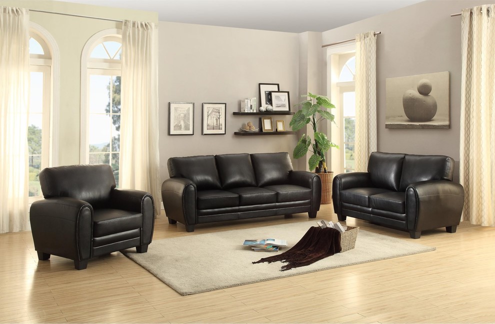 Rainier Casual Sofa  Black Microfiber   Transitional   Sofas   by AMOC  Houzz