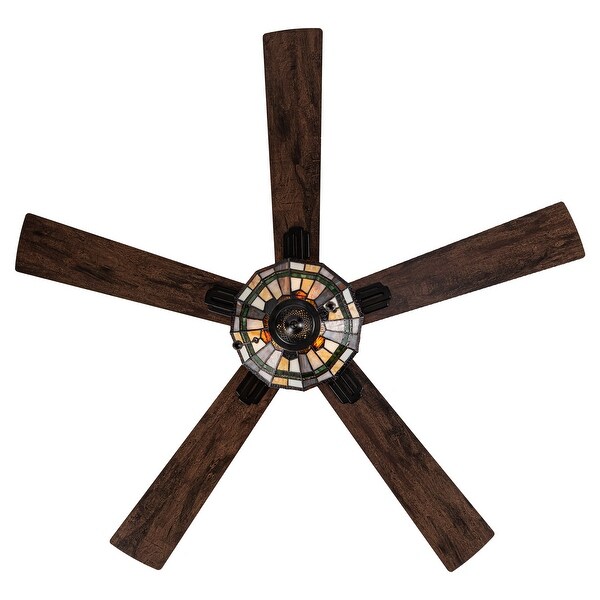 Shelby River of Goods Oil-Rubbed Bronze and Stained Glass 52-Inch 3-Light Ceiling Fan - 52