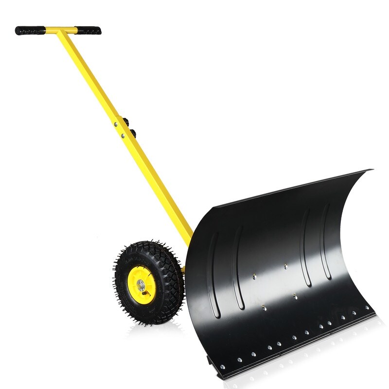 Heavy Duty Rolling Snow Pusher with Wheels and Adjustable Handle   Snow Pusher