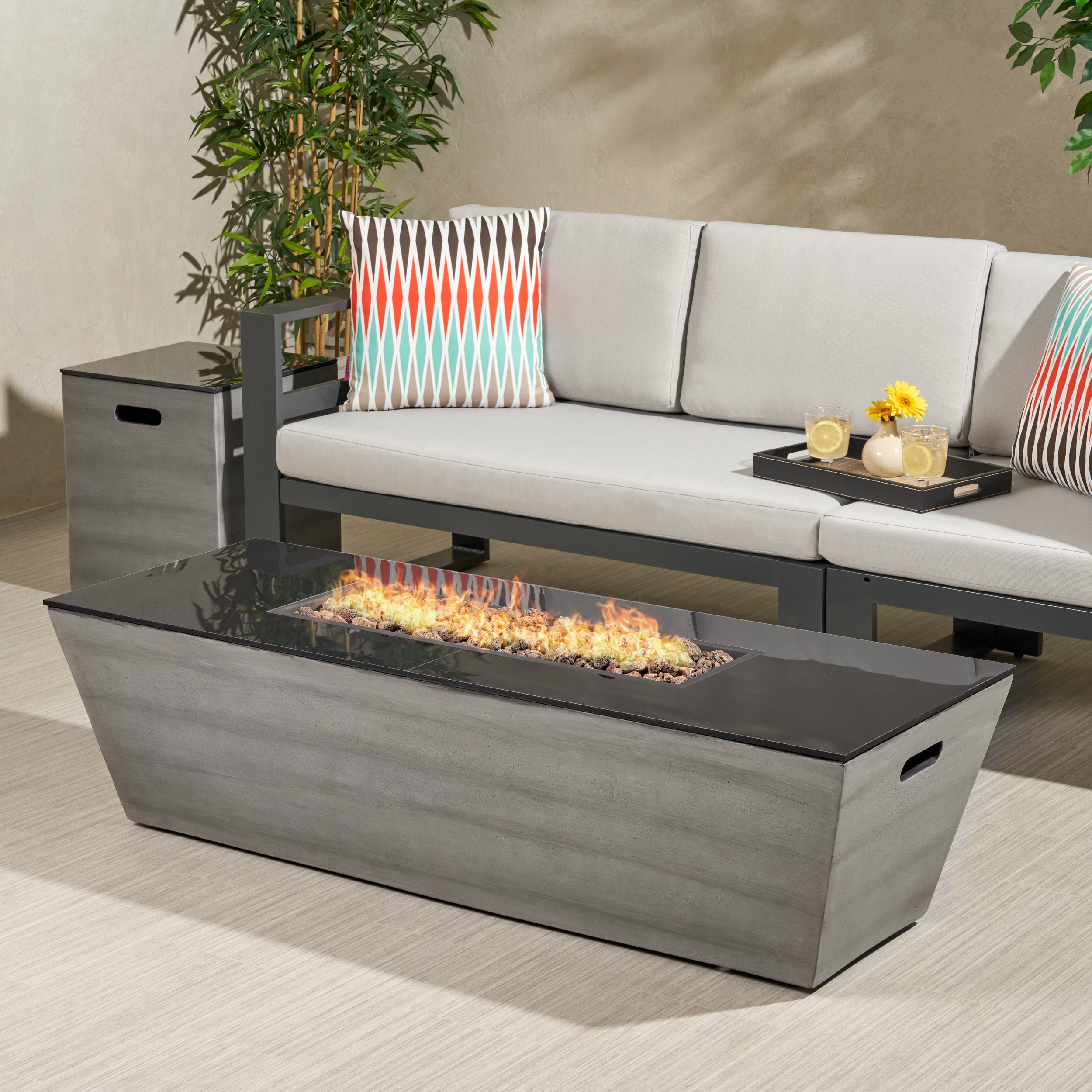 Mattie Outdoor 56-Inch Rectangular Fire Pit with Tank Holder