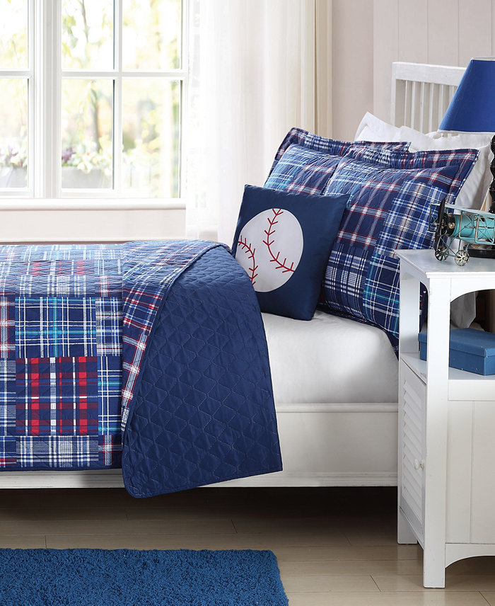 My World Reversible 3-Pc. Navy Plaid Patchwork Twin Quilt Set