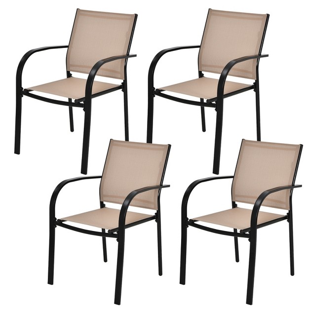 Tangkula 4pcs Outdoor Dining Chairs Stackable Chairs W armrests amp Breathable Fabric For Balcony Garden amp Patio