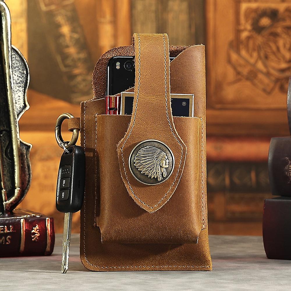 Tool Organizer Multifunctional Leather Mobile Phone Bag Vintage Leather Belt Waist Bag Men Holster Portable Key Holder