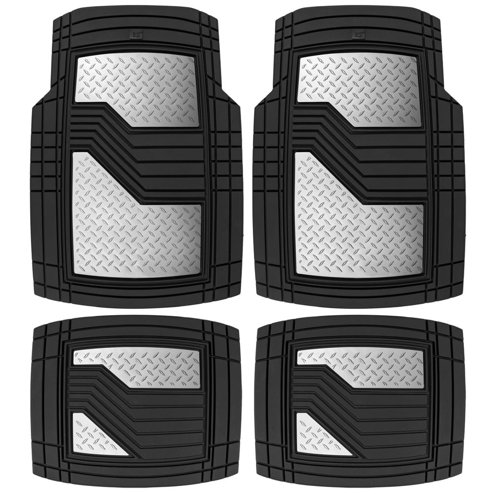 CATERPILLAR Heavy Duty Rubber Floor Mats for Car SUV Truck and Van-All Weather Protection， Front and Rear with Heelpad and Anti-Slip Nibs Backing， Trim-to-Fit