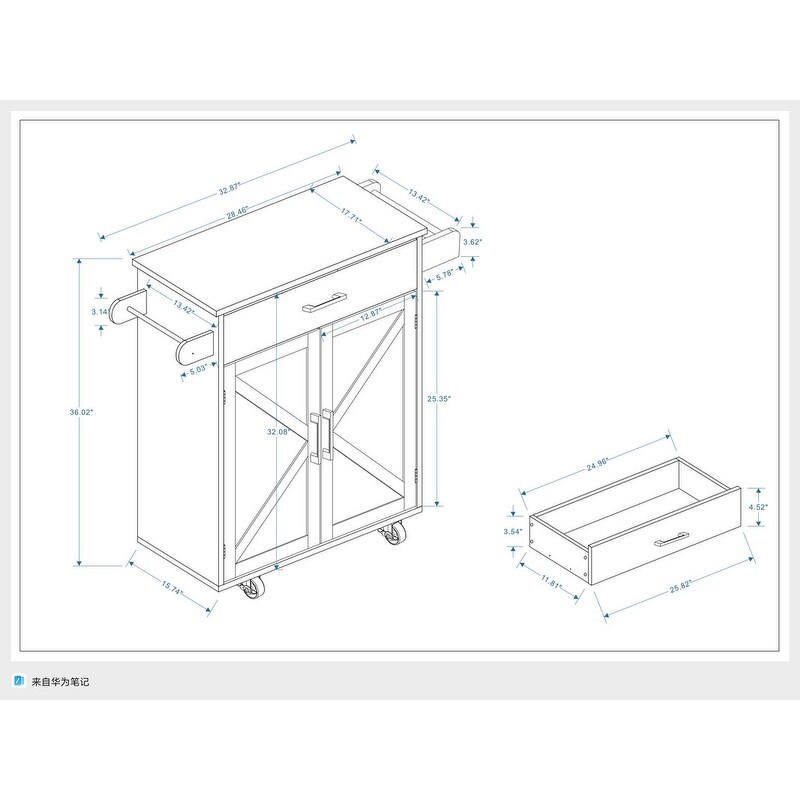 Kitchen Island Rolling Trolley Cart with Adjustable Shelves