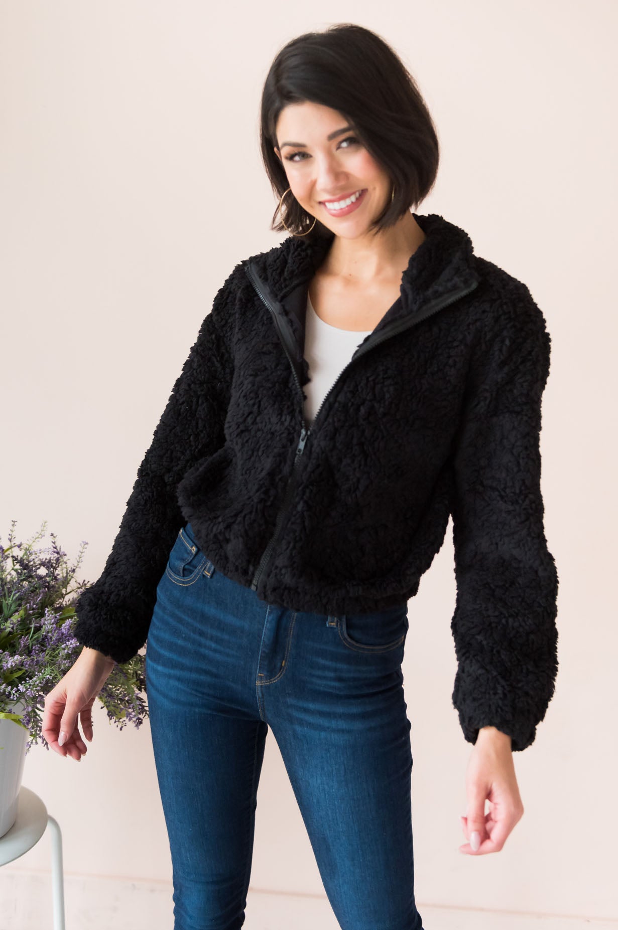 Let's Get Cozy Modest Fuzzy Zip Up Jacket