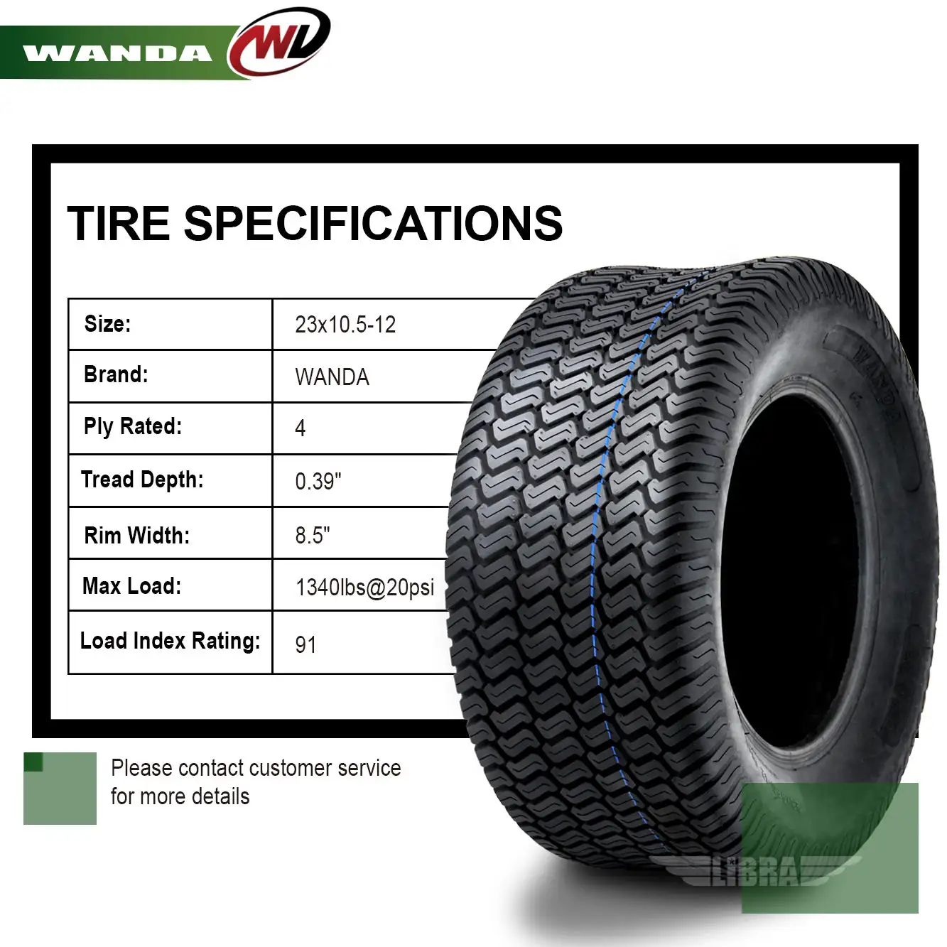 One New 23x10.5-12 Lawn Mower Golf Cart Turf Tire P332 /4PR - 13049
