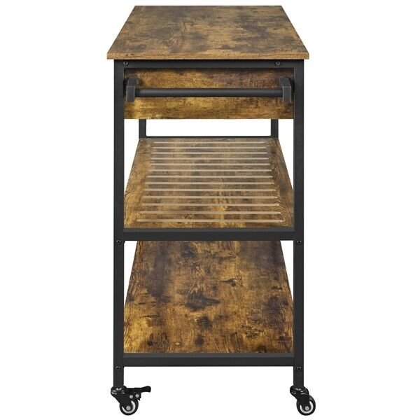 Rolling Kitchen Cart Serving Cart on Wheels w/Drawer and Shelves， Rustic Brown