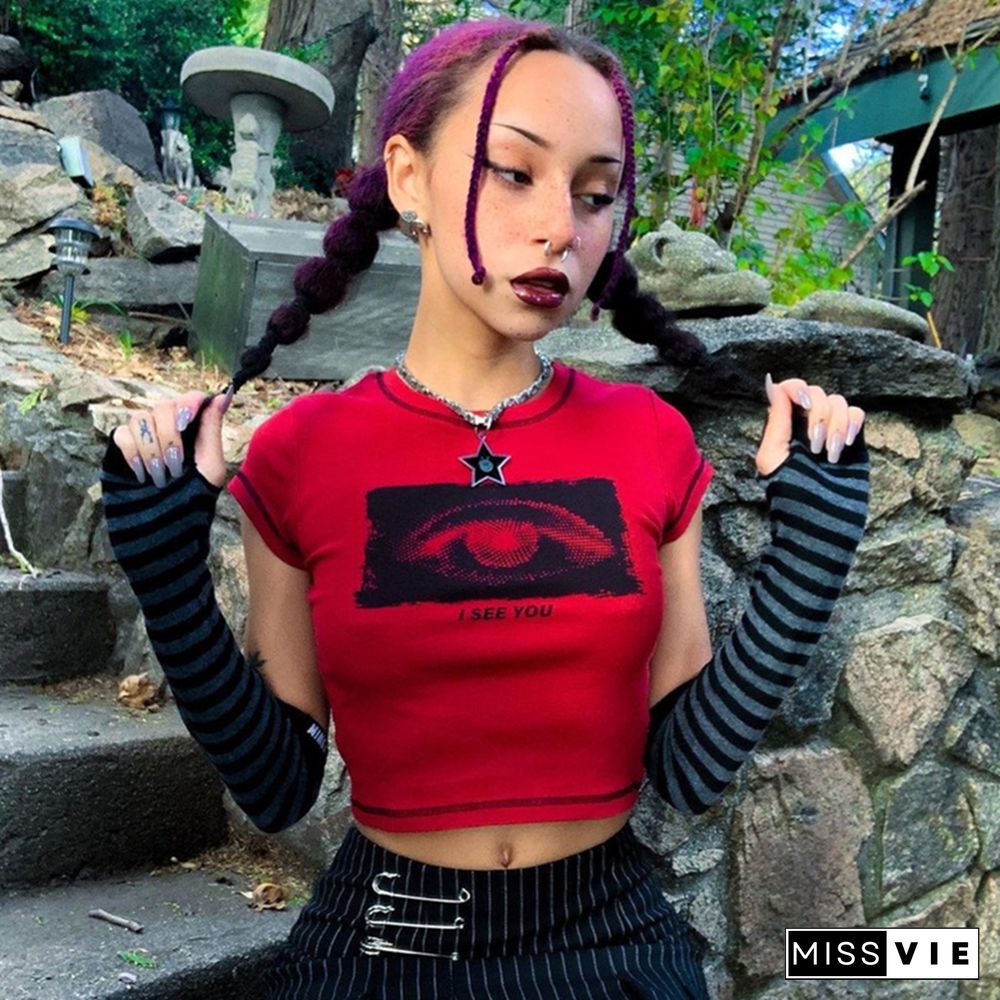 Goth Top Y2k Aesthetic Harajuku Female Women T-shirts Kawaii Short Tee Summer Streetwear Crop Tops E Gril Vest Outfits