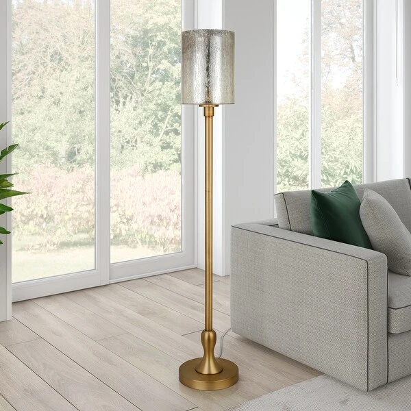 Modern, Industrial Farmhouse Floor Lamp in Brass with Mercury Glass Shade for Living Room, Bedroom, Office, or Dining Room