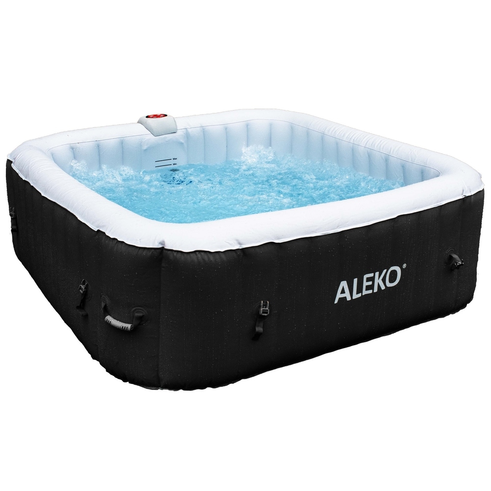 ALEKO Square Inflatable Jetted 6 Person Hot Tub Spa With Cover   Black