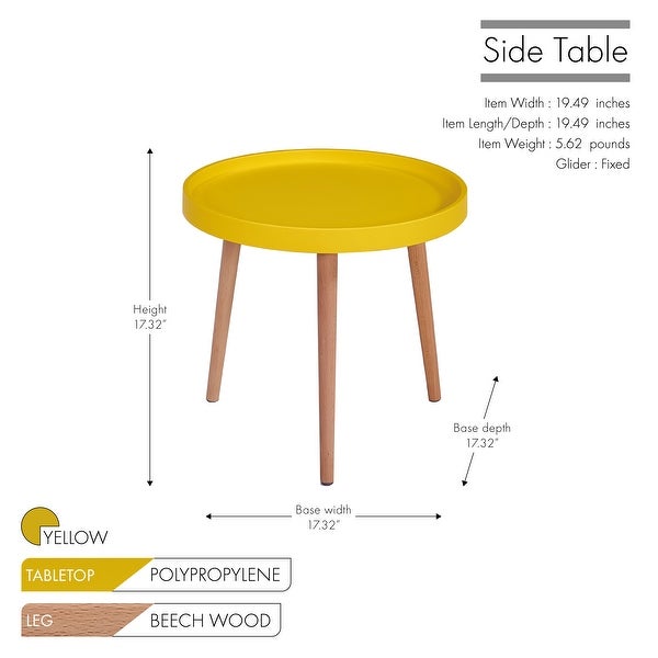 Porthos Home Eilis Side Table， Round Plastic Top， Beech Wood Legs