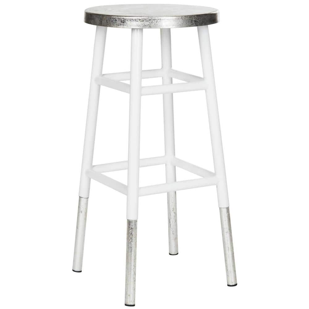 SAFAVIEH Kenzie 30 in. White/Silver Dipped Bar Stool FOX3212B