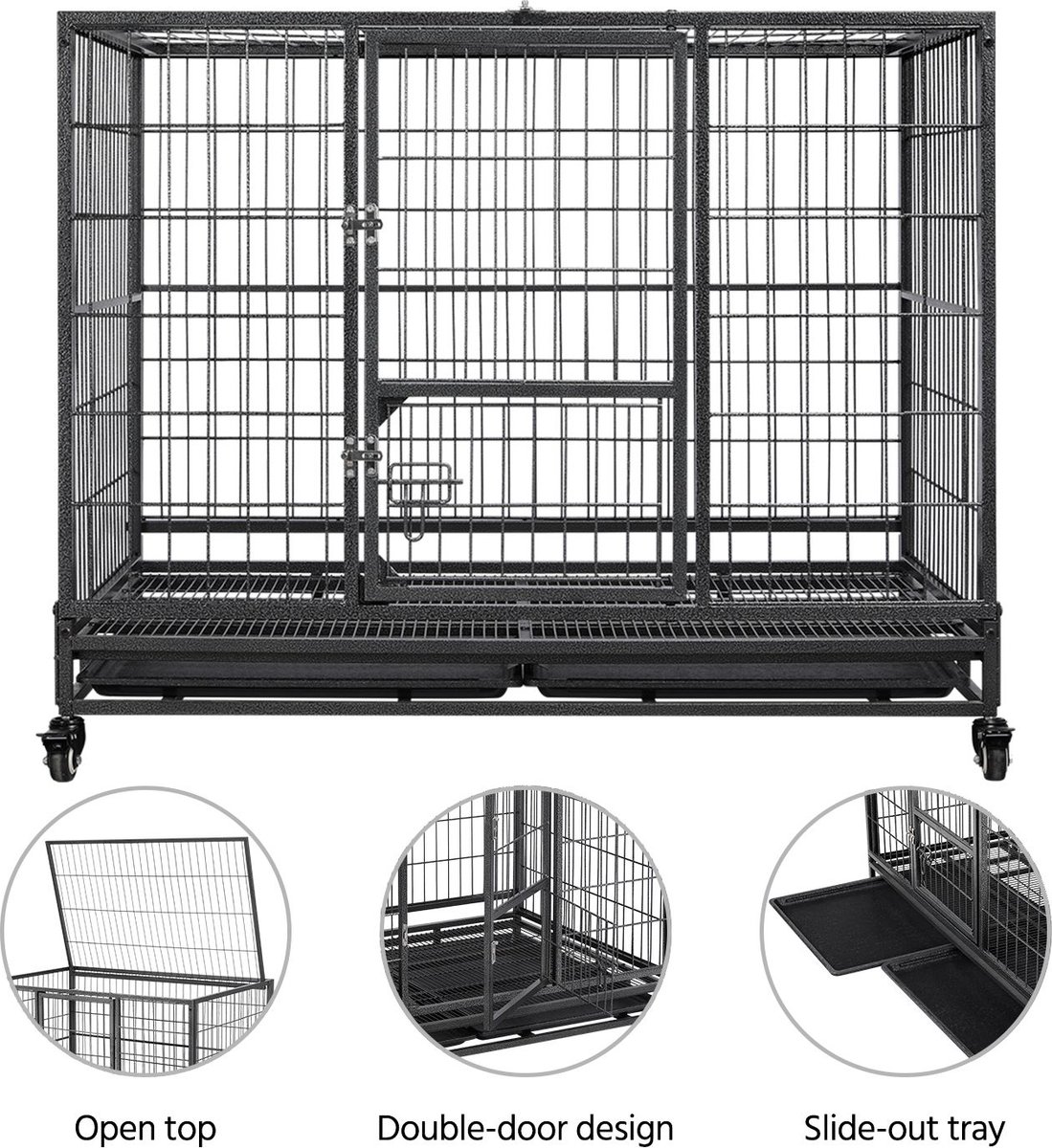 Yaheetech Wheels and Litter Pans Dog Crate， Black， 43-in