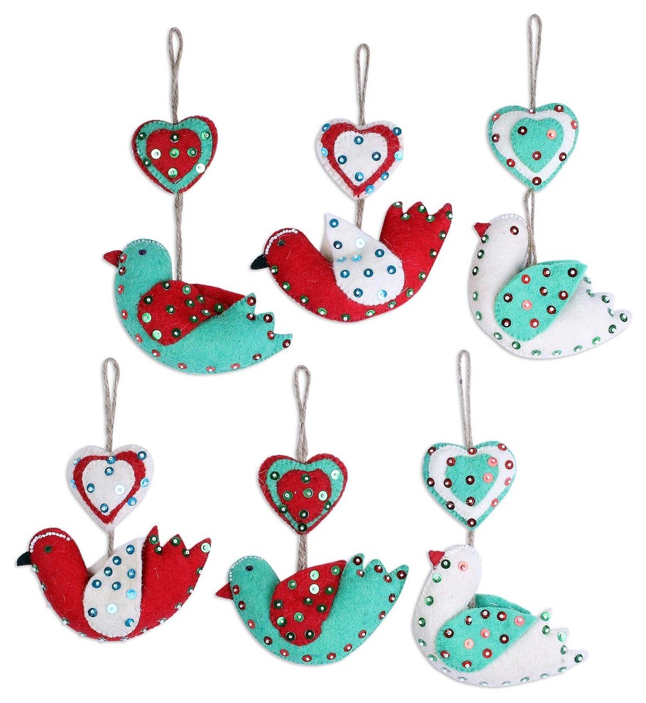 6 Piece Novica Love Messengers Wool Ornaments   Contemporary   Christmas Ornaments   by NOVICA  Houzz