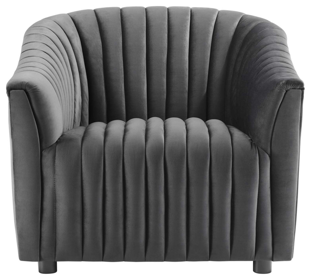 Announce Performance Velvet Channel Tufted Armchair  Charcoal   Transitional   Armchairs And Accent Chairs   by Homesquare  Houzz