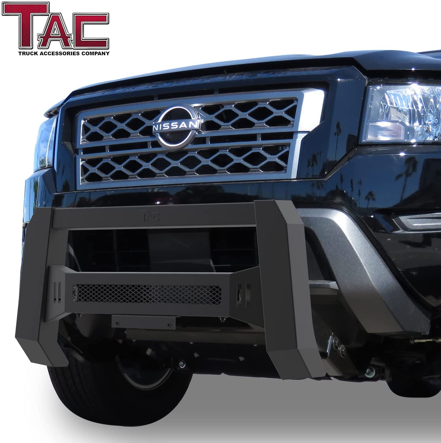 TAC Predator Modular Bull Bar Fit 2022-2023 Nissan Frontier Pickup Truck Front Mesh Version Brush Bumper Grille Guard Fine Textured Black Suitable for 20” LED Off-Road Lights