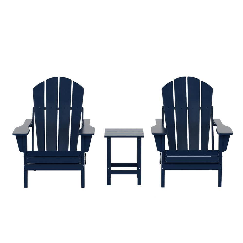 WESTIN OUTDOOR Luna Outdoor Poly Adirondack Chair Set with Side Table in Navy Blue