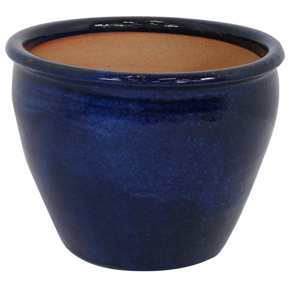 Sunnydaze Chalet 15 in. Blue Ceramic IndoorOutdoor Planter AP-827