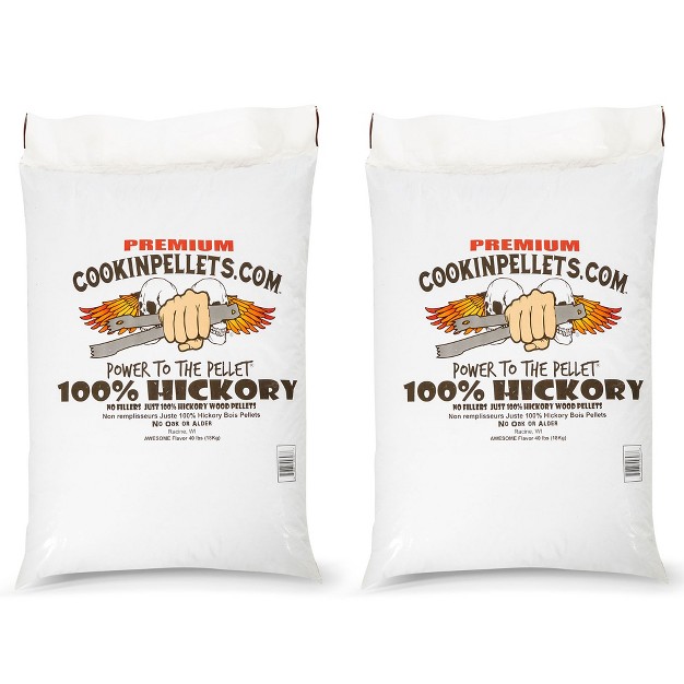 Cookinpellets 40 pound Premium Genuine Hickory Hardwood Grill Smoker Wood Pellets No Bark Fillers And Flavor Oils For Meat And Veggies 2 Pack