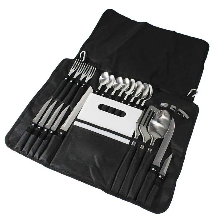 NPOT Camp Kitchen Organizer and Utensil Kit  Stainless Steel Camping Kitchen Utensil Set  Portable Camping Gear