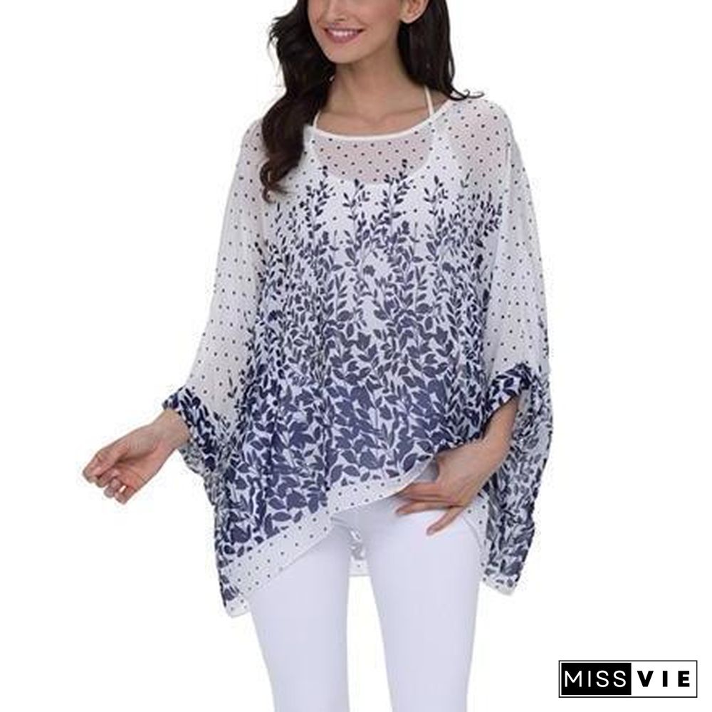 6XL Plus Size Women Batwing Sleeve Casual Chiffon Tops Blouses