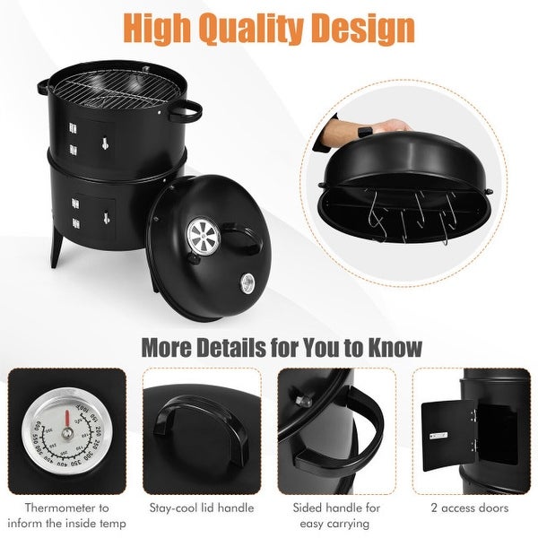 3-in-1 Charcoal BBQ Grill Cambo with Built-in Thermometer - 20.5