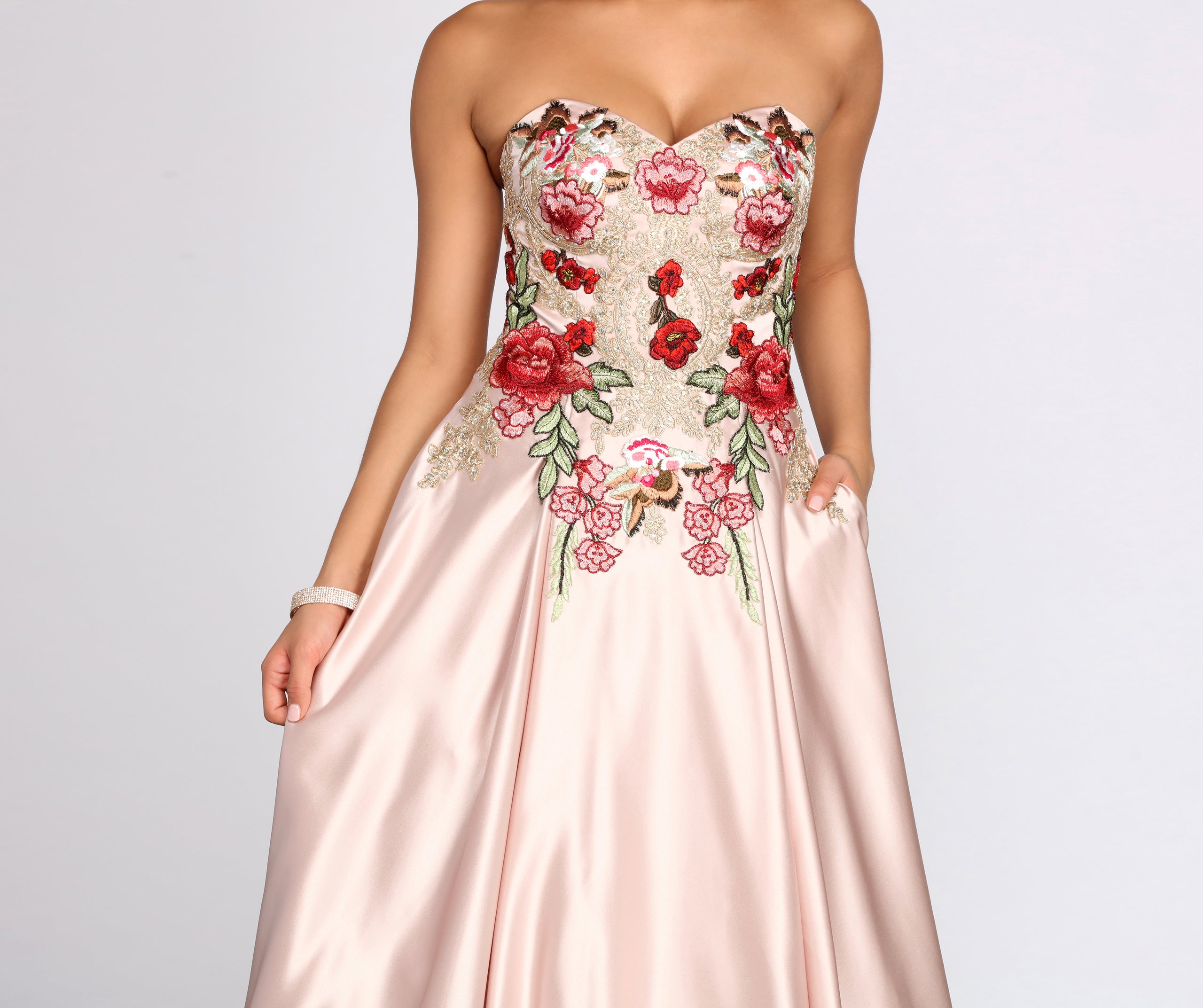 Joanne Floral Satin Ball Gown