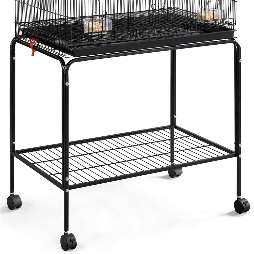 Yaheetech 47''H Flight Cage with Rolling Stand Extra Space Slide-out Tray Wood Perches， Black