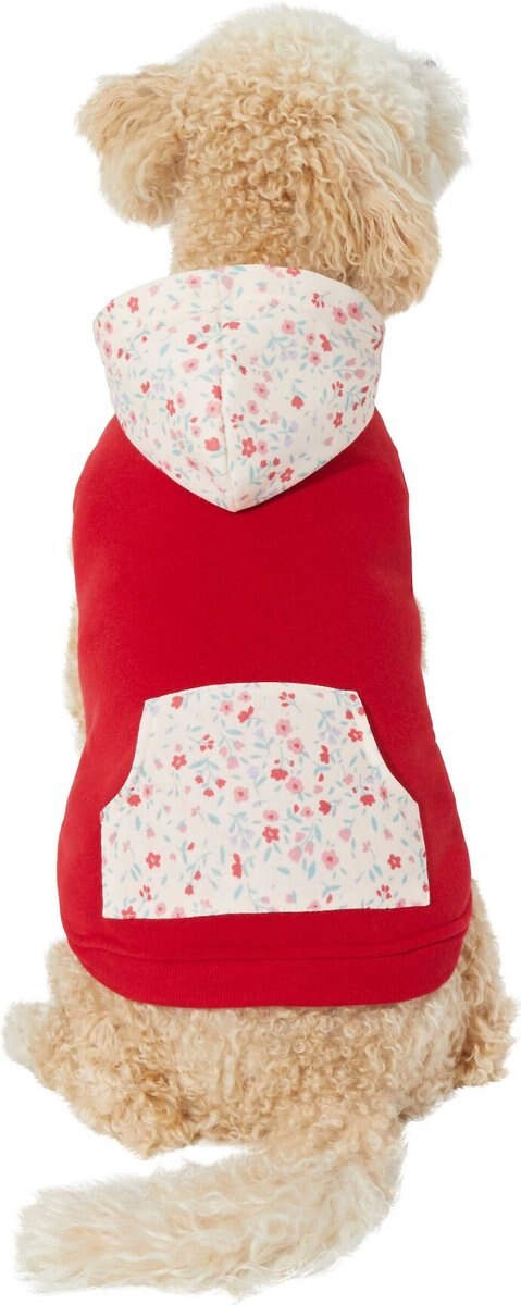 Frisco Floral Accent Dog and Cat Hoodie， Red