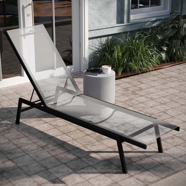 Emma And Oliver Textilene Adjustable 5 Position Patio Chaise Lounge And Metal Frame